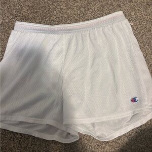 Champion White Mesh Women’s Athletic Shorts with Logo